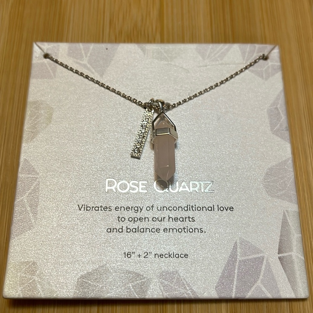 NWOT Hexagonal Rose Quartz Gold Tone Delicate Necklace